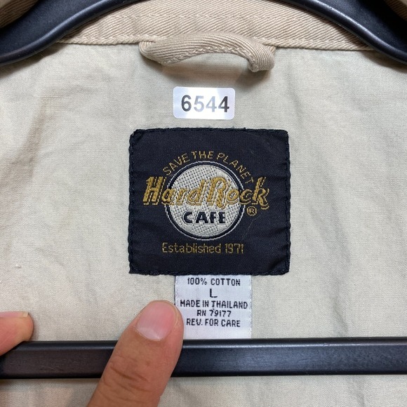 Vintage Hard Rock Cafe Jacket Mens Large Tan Full Zip Lined 90s Bomber - Picture 9 of 16